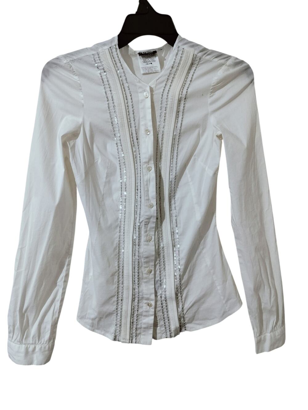 5865)Dolce & Gabbana Ivory Cotton Feminine Button Up Embellished Blouse Sz 40